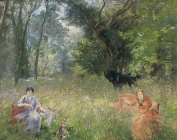 Flower Pickers In A Summer Meadow Oil Painting by Alfred Roll