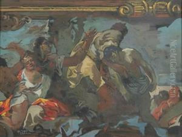 Mythological Figures After Tiepolo Oil Painting by Julius C. Rolshoven