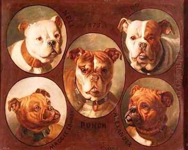 Nell Dido Punch Maggie lauder and Alexander English Bulldogs Oil Painting by Antoine or Tony Dury