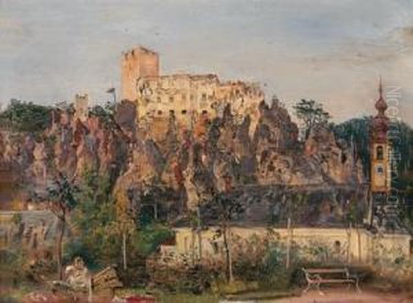 Veduta Delle Rovine Di Rauenstein Vicino A Baden Oil Painting by Anton Romako