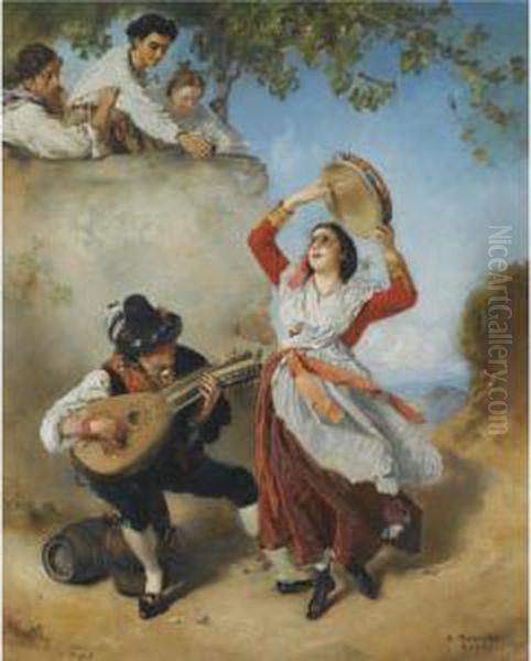 Die Bettelmusikanten (street Musicians) Oil Painting by Anton Romako