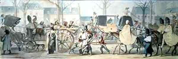 Wounded French Soldiers Entering Paris on the Boulevard Saint Martin after the Battle of Montmirail Oil Painting by Etienne Jean Delecluze