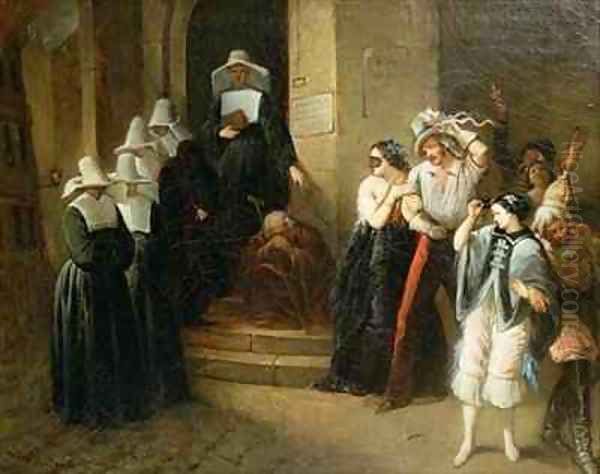 The Masked Ball Oil Painting by Henri Victor Deveria