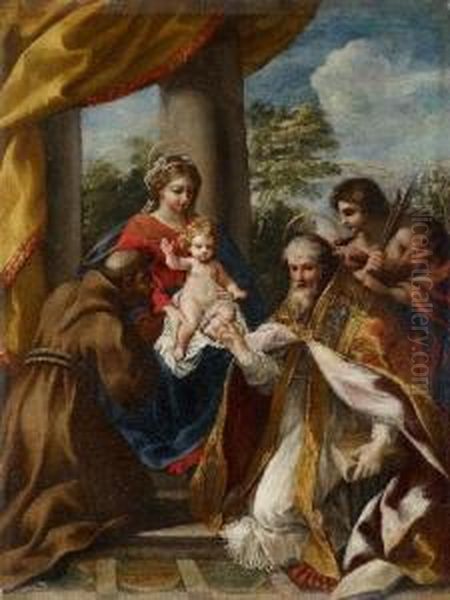 Madonna Mit Kind Und Denheiligen Franziskus, Stephan Und Sebastian Oil Painting by Giovanni Francesco Romanelli