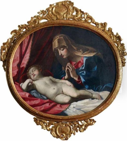 Madonna Mit Schlafendem Jesusknaben Oil Painting by Giovanni Francesco Romanelli