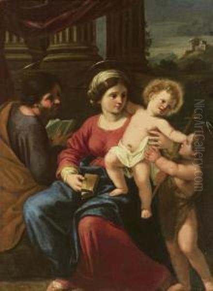 The Holy Family With The Infant Saint John The Baptist Oil Painting by Giovanni Francesco Romanelli