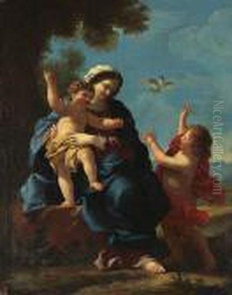 The Madonna And Child With The Infant Saint John The Baptist Oil Painting by Giovanni Francesco Romanelli