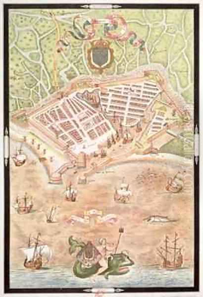 Fascimile of a Plan of Le Havre in 1583 Oil Painting by Jacques Devaulx