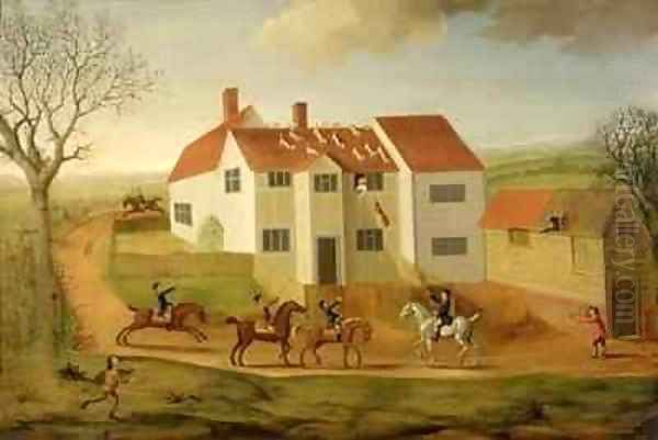 John Sidey and his Hounds at a Farmhouse near Hadleigh Suffolk Oil Painting by James I Dunthorne