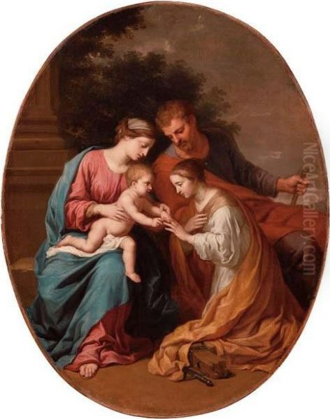 Sacra Famiglia E Sposalizio Mistico Di Santa Caterina Oil Painting by Ettore Romano