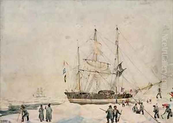 Walking in the Pack Ross Expedition Oil Painting by John Edward Davis