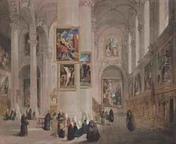 Interior of a church at St Rombaut Malines Oil Painting by John Scarlett Davis