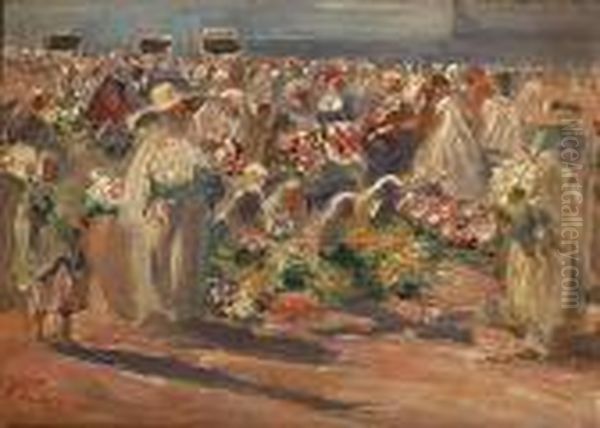 A Tangier Market, Morocco Oil Painting by Maurice Romberg De Vaucorbeil