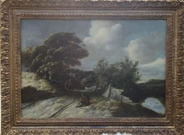 Paysage Anime D'un Personnage Assis Au Bord D'un Chemin Oil Painting by Salomon Rombouts