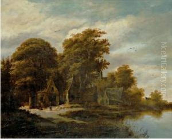 Maison Pres D'une Riviere. Oil Painting by Salomon Rombouts