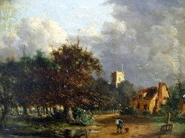 Travelling Figure In A Village Landscape Oil Painting by Salomon Rombouts