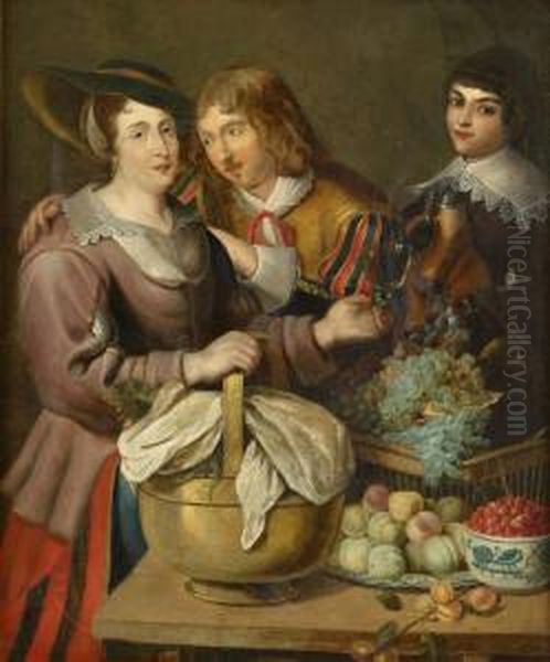 Koksinterior Med Kurtiserande Par Oil Painting by Salomon Rombouts