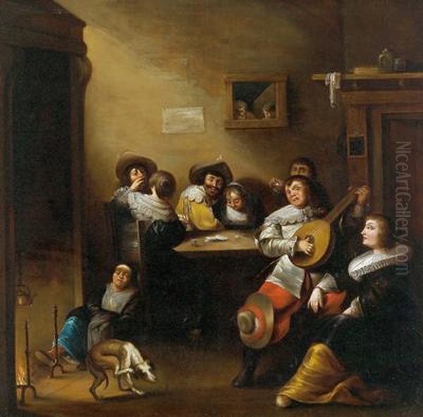 Allegra Compagnia Che Suona E Gioca A Carte Oil Painting by Salomon Rombouts