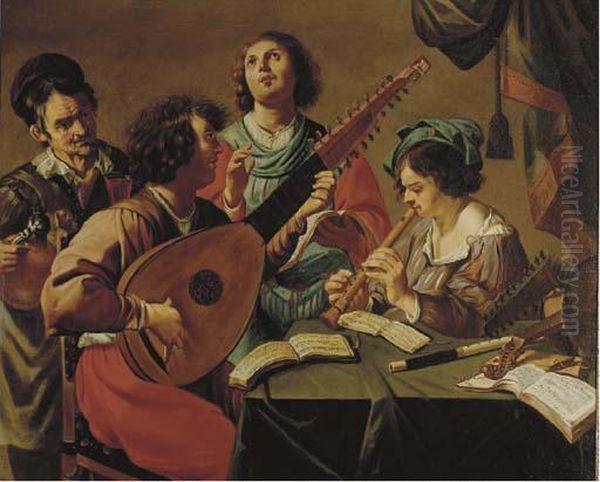 A Musical Party Oil Painting by Salomon Rombouts