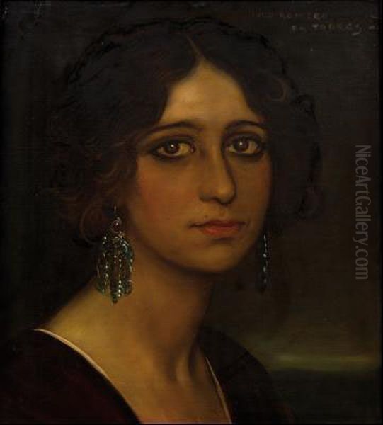 Retrato De Jovencita Con Pendientes Oil Painting by Julio Romero De Torres