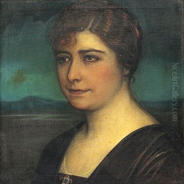 Una Joven Oil Painting by Julio Romero De Torres