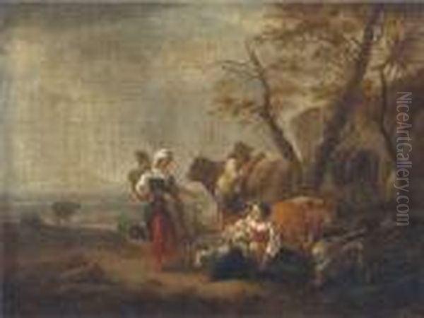 A Shepherd Family At Rest By A Tree Oil Painting by Willem Romeyn