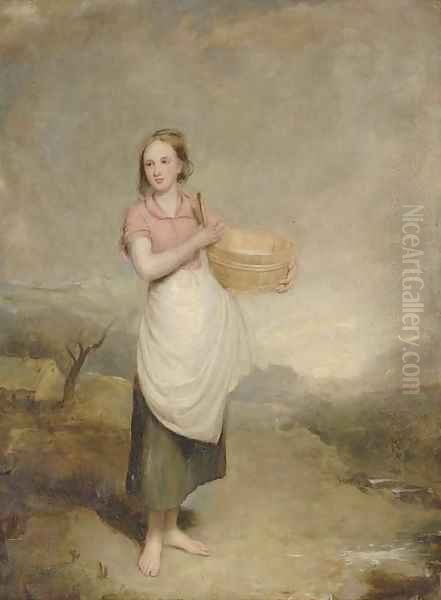 A milkmaid in a landscape Oil Painting by Thomas Duncan