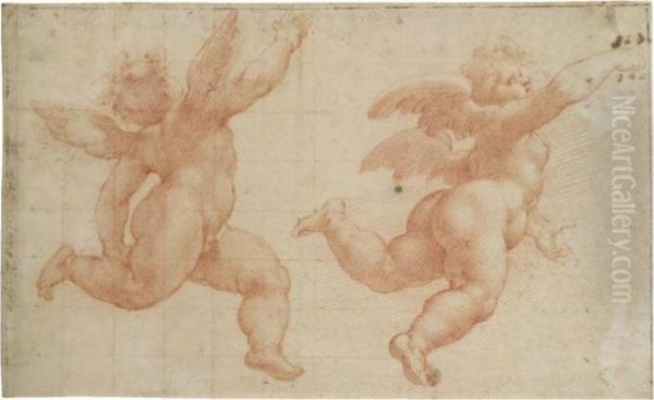 Two Studies Of Putti Oil Painting by Cristoforo Pomarancio (Roncalli)