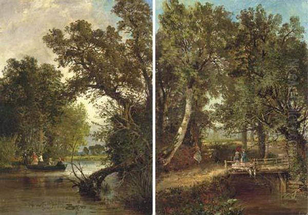 Boating; And Fishing: A Pair Of Works Oil Painting by Frederick Rondel Sr.