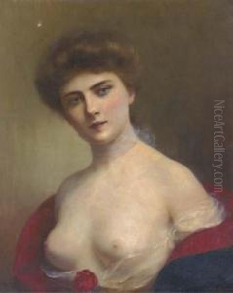 A Young Beauty Oil Painting by H. Rondel