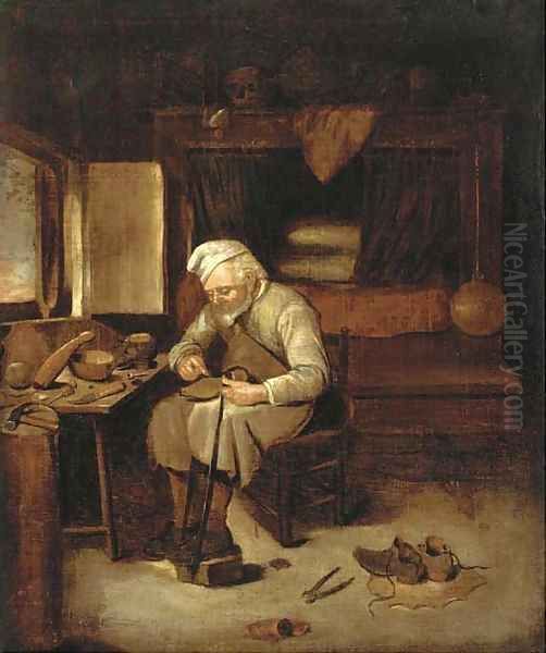 A cobbler in his workshop Oil Painting by Martin Dicthl