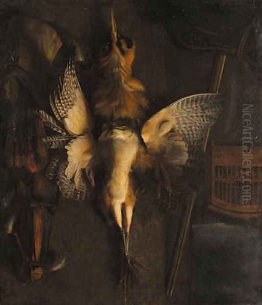 A hunting still life with a dead bittern and implements of the chase Oil Painting by Abraham Van Dyck