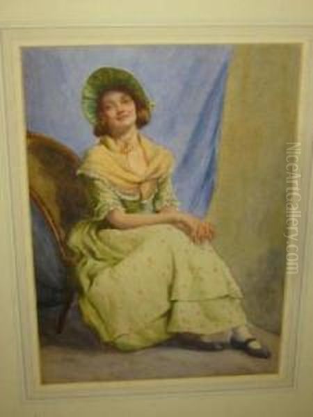 Portrait Of A Young Woman In A Green Bonnet Oil Painting by Thomas Matthew Rooke