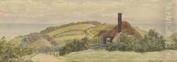 Cottage On Headland Near Hastings, Early Morning Oil Painting by Thomas Matthew Rooke