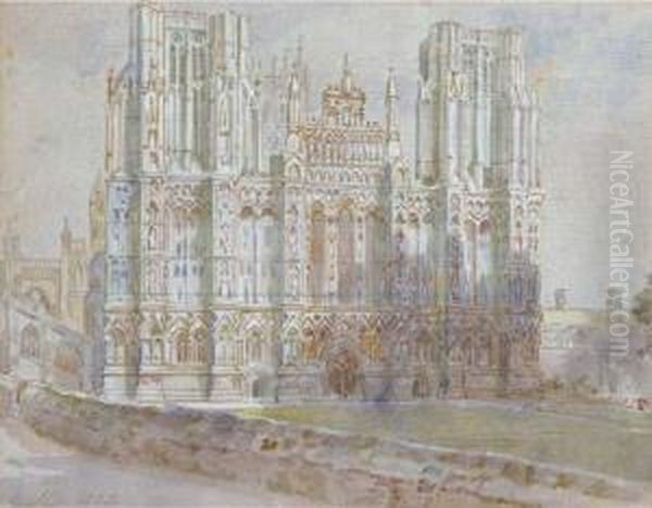 View Of Wells Cathedral Oil Painting by Thomas Matthew Rooke