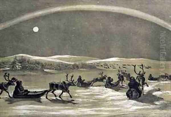 Falling In With A Laplanders Herd of Reindeer Oil Painting by D. and Harding, J.D. Dighton