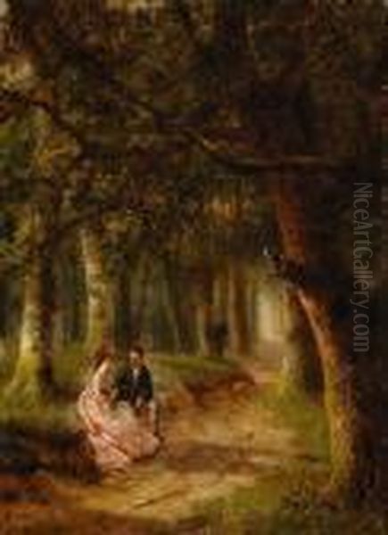 Two Lovers In A Forest Oil Painting by Albert Roosenboon