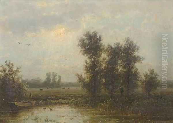 Paysage Hollandais a Oosterbeek-Province de la Gueldre Oil Painting by Johannes Josephus Destree