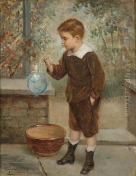 Blowing Bubbles Oil Painting by Albert Roosenboon