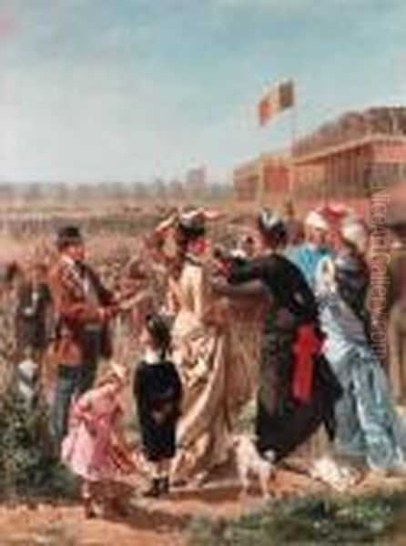 Elegant Company At The Races Oil Painting by Albert Roosenboon