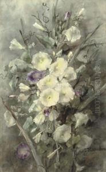 Purple And White Field Bindweed Oil Painting by Margaretha Roosenboom