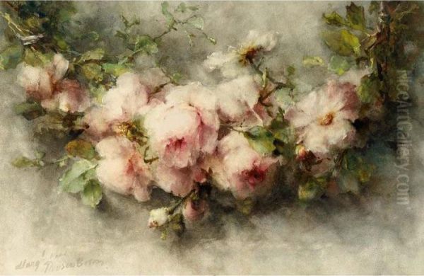 A Swag Of Pink Roses Oil Painting by Margaretha Roosenboom