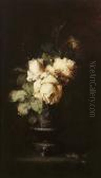 White Roses Oil Painting by Margaretha Roosenboom