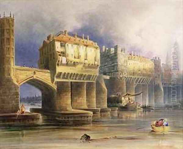 Old London Bridge in 1745 Oil Painting by Joseph Josiah Dodd