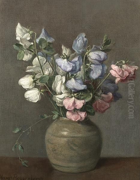 Sweet Peas Oil Painting by Margaretha Roosenboom