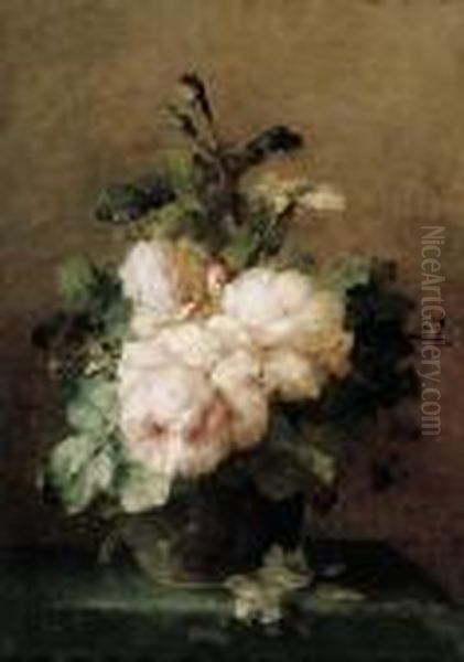 A Still Life With Roses Oil Painting by Margaretha Roosenboom