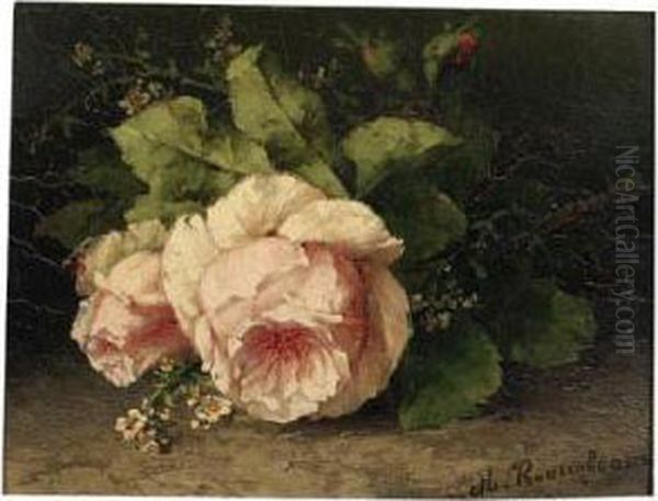 Pink Roses Oil Painting by Margaretha Roosenboom