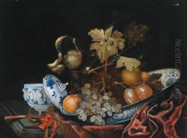 Natura Morta Con Vaso Wanli In Porcellana Kraak Oil Painting by Jacob Rootius