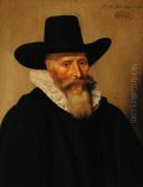 Portrait Of A Bearded Man, Aged 78, Half-length, In A Black Coatand Hat, And A Ruff by Jan Albertz. Rotius