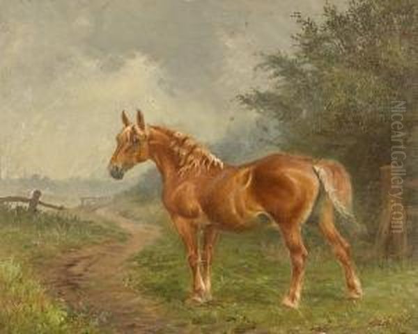 Chestnut Pony In A Landscape Oil Painting by George Thomas Rope